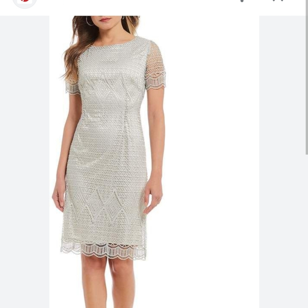 NWT Preston & York Frannie Silver Metallic Lace Sheath Short Sleeve Dress